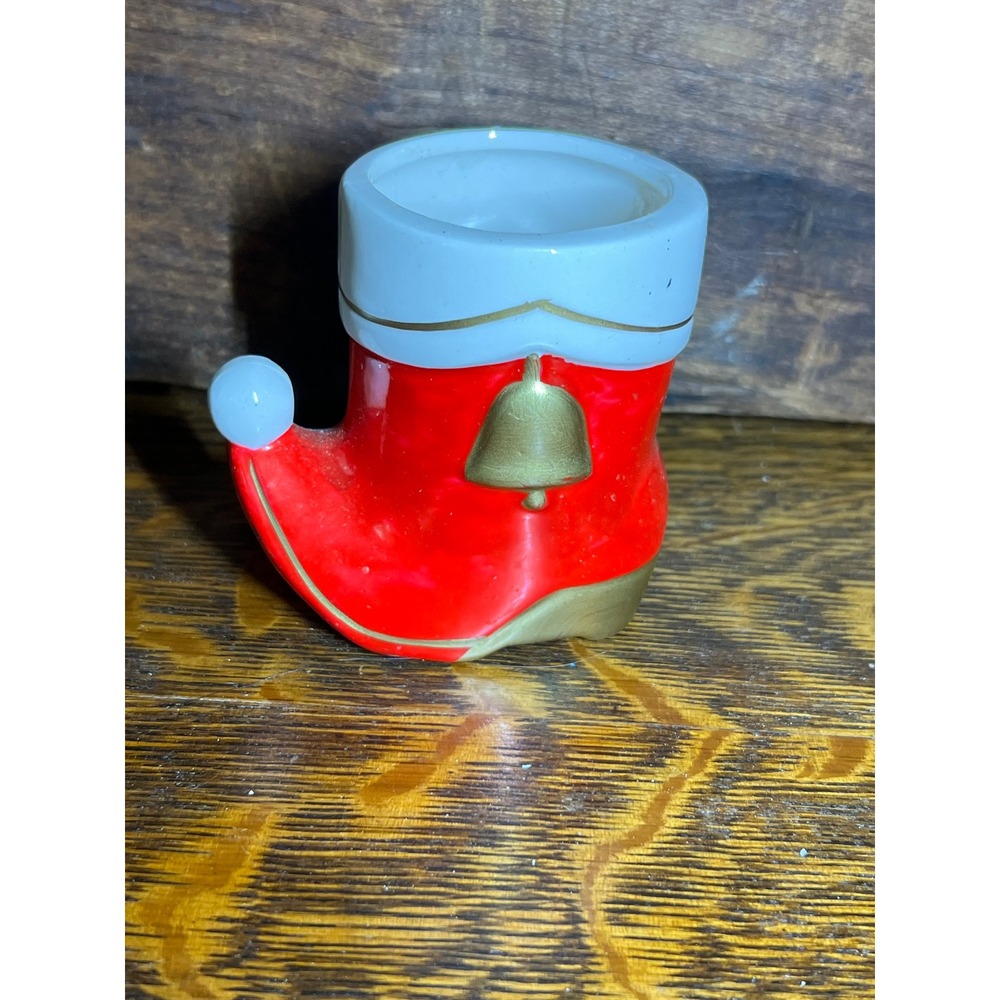 VTG Colonial Candle Santa Boot Ceramic Christmas Holiday Decor Red Gold Japan
